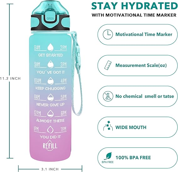 Time Marked Water Bottle for Fitness Gym Outdoor
