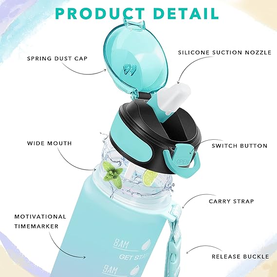 Time Marked Water Bottle for Fitness Gym Outdoor