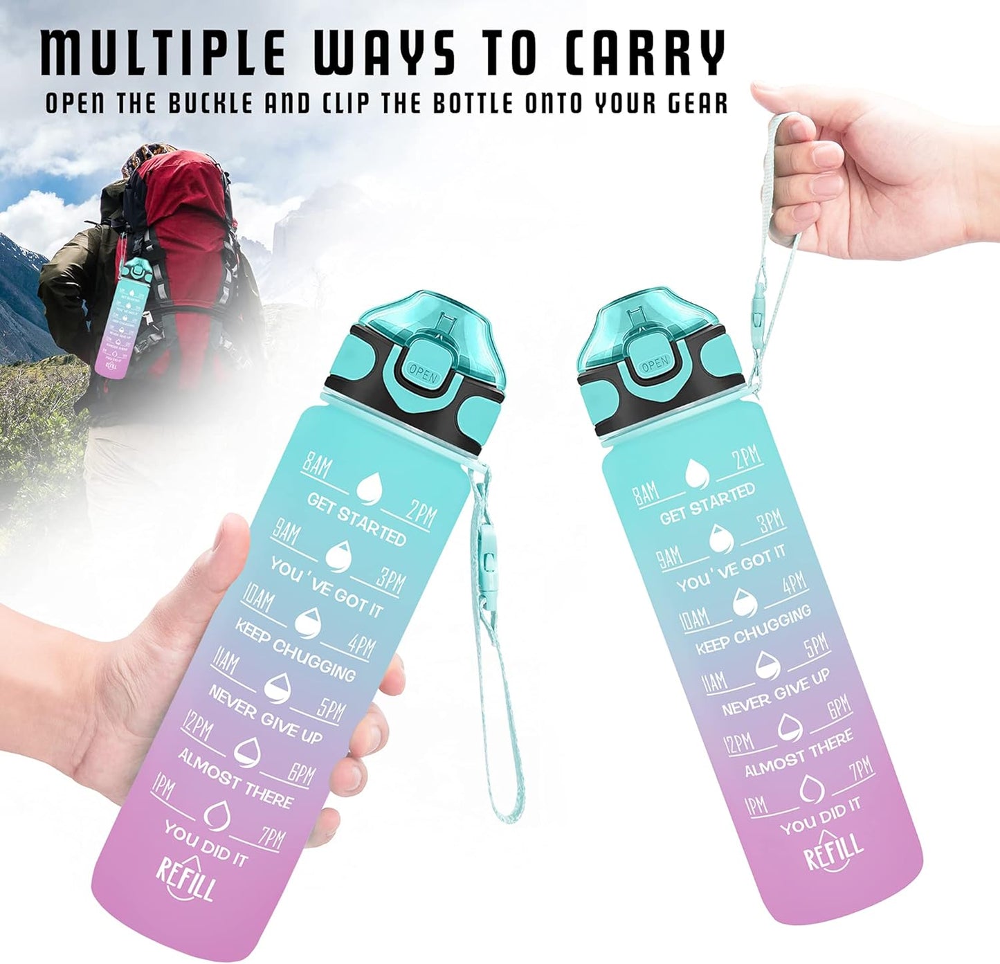 Time Marked Water Bottle for Fitness Gym Outdoor
